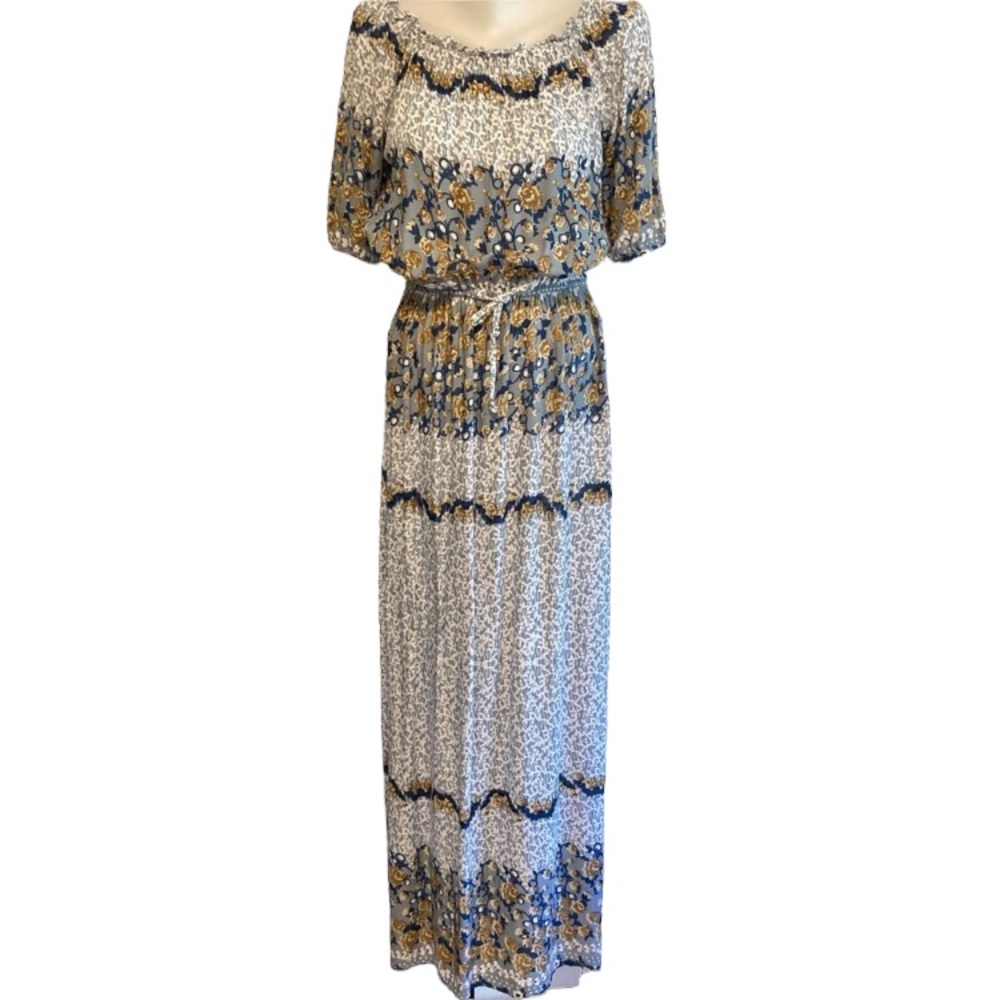 Tiare Hawaii blue floral maxi dress one size EUC split side seams flowy long OS
